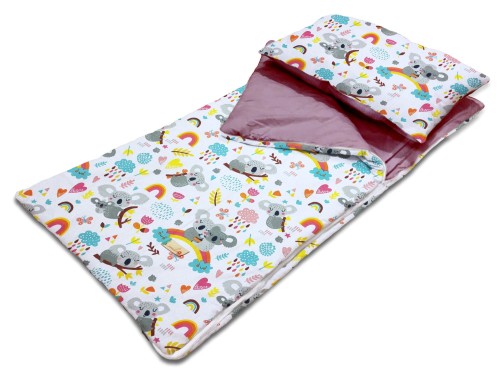 Śpiworek do przedszkola żłobka z workiem i poduszką Koala tęcza.jpg